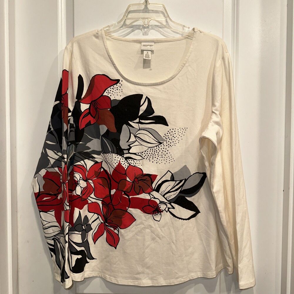 Zenergy Chicos 3 XL Womens Long Sleeve Blouse Floral Pullover Resort Church Work